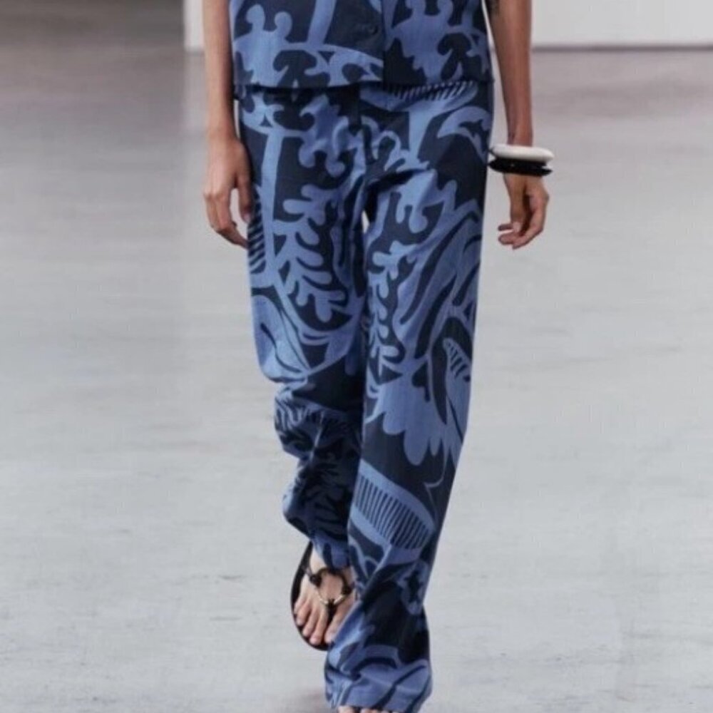 ZARA Collection Printed Pants Black Blue Womens SIZE  S  2183/064/430